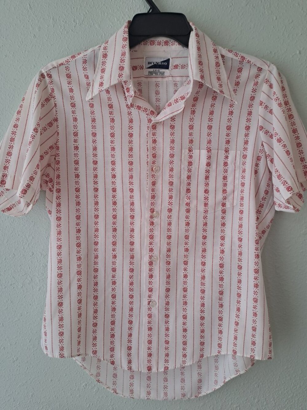 Vintage 70’s DIVERSO short sleeve shirt medium (15-15 ½) Disco, Dagger Collar